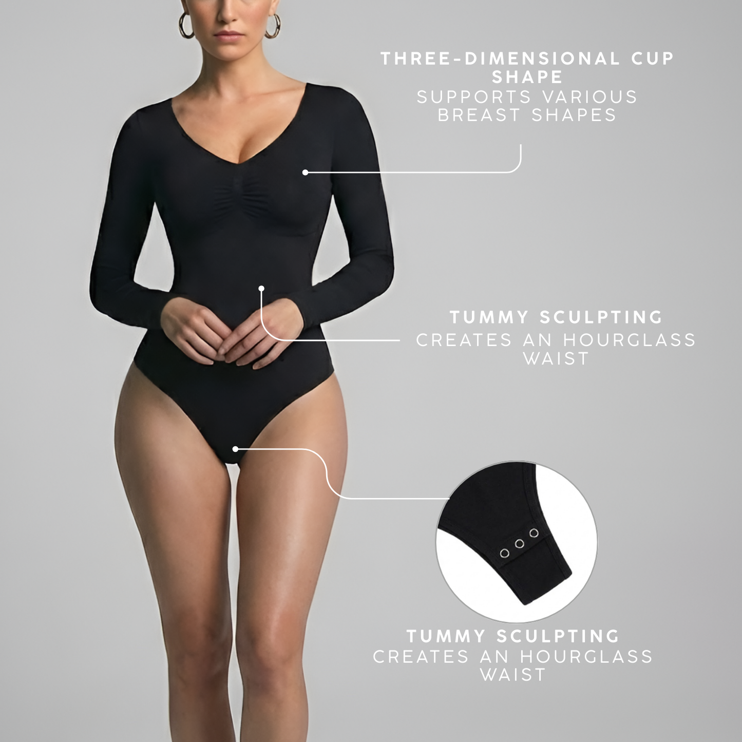 Seamless long-sleeve thong bodysuit with tummy control